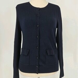Banana Republic Pocket Crew Cardigan Women's Medium Navy Blue Lightweight Button